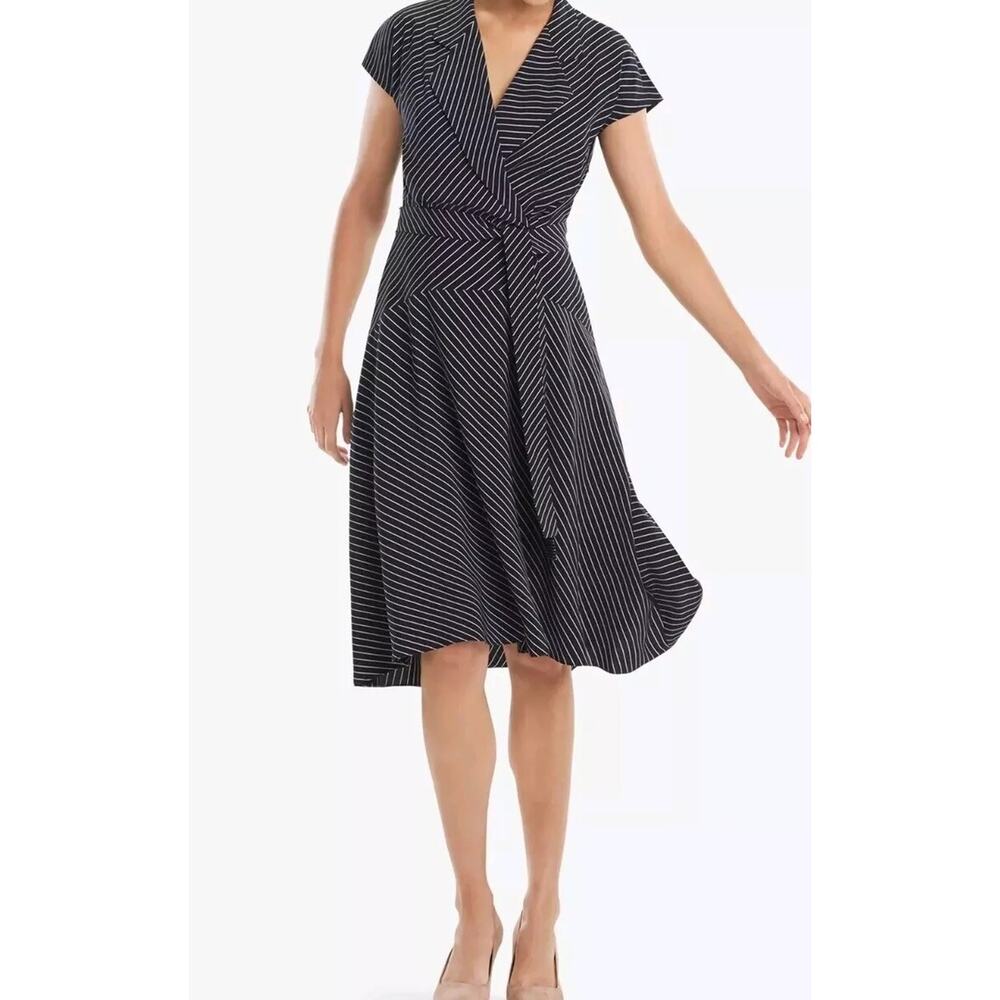 MM.LAFLEUR Women The Aurelia Dress Diagonal Stripe Navy Ivory Size 1X A001271